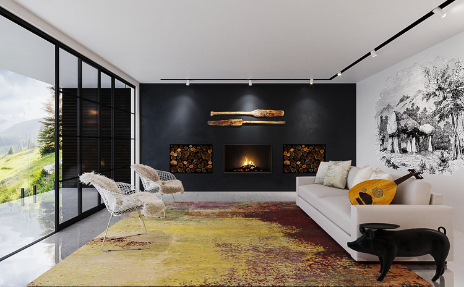 Yellow Modern Area Rug in Modern Living Room